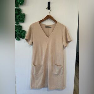 209wst38 Midi Tan Suede Like Pocket Dress Size 2